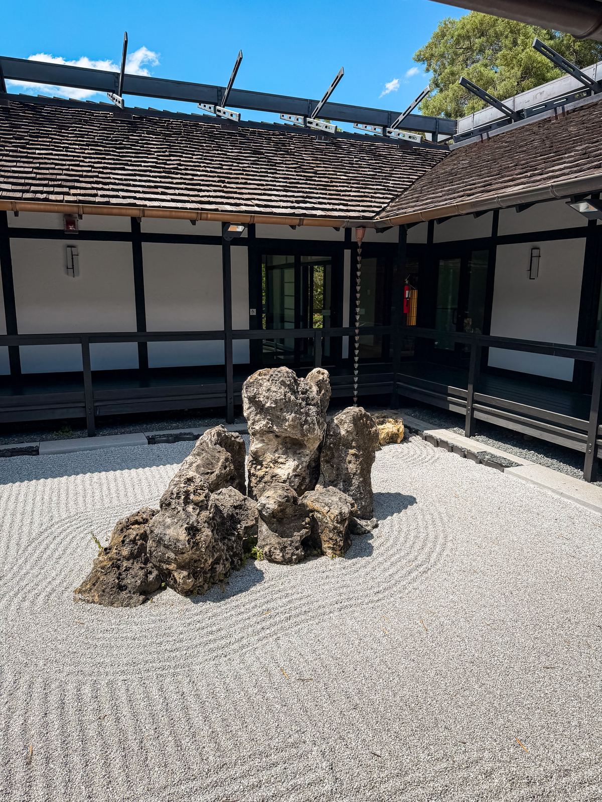 Raked stone garden courtyard